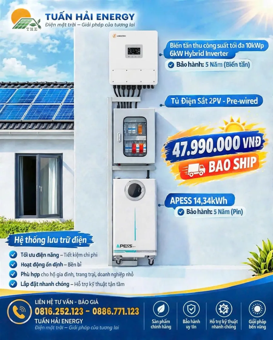 Combo lưu trữ Lumentree 6kW + Apess 14,34kWh